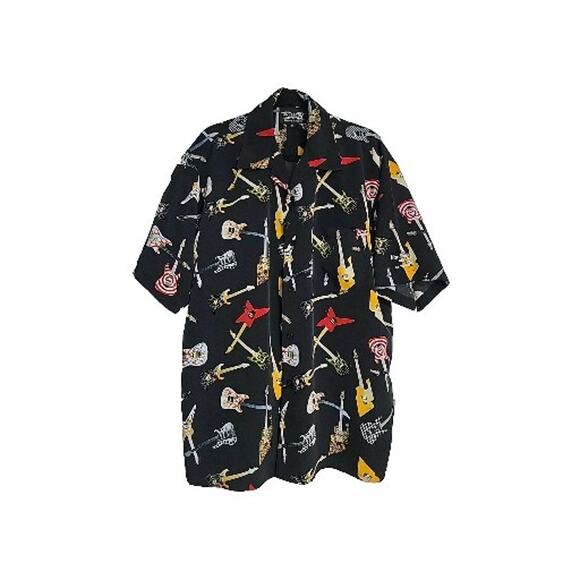 Dragonfly Button Front Shirt Mens‎ XL Guitars Hard Rock Cafe Short Sleeve - Picture 1 of 8